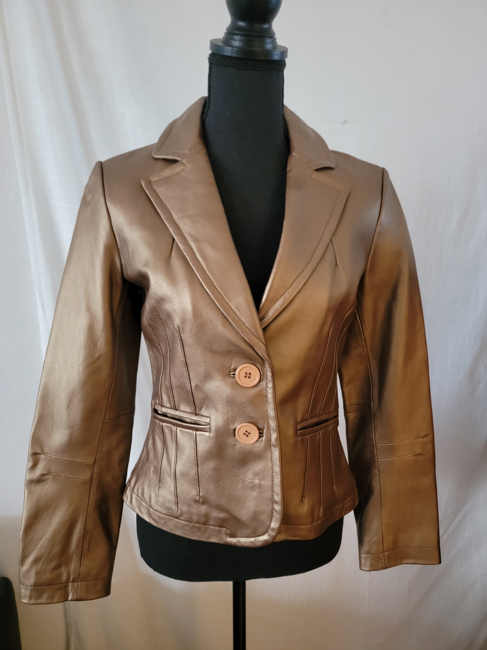 Black Rivet Metallic Bronze Leather Tailored Blazer